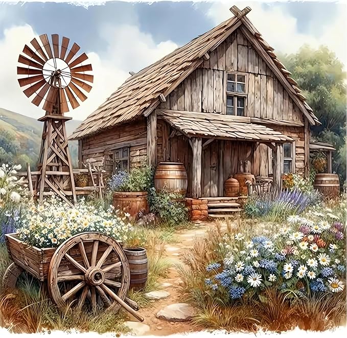 LILEIDECO Wooden House and Sunflowers Diamond Painting Kits for Adults DIY 5D Diamond Art Paint with Round Diamonds Full Drill Gem Art Painting Kit for Home Wall Decor Gifts 13.7x13.7inch