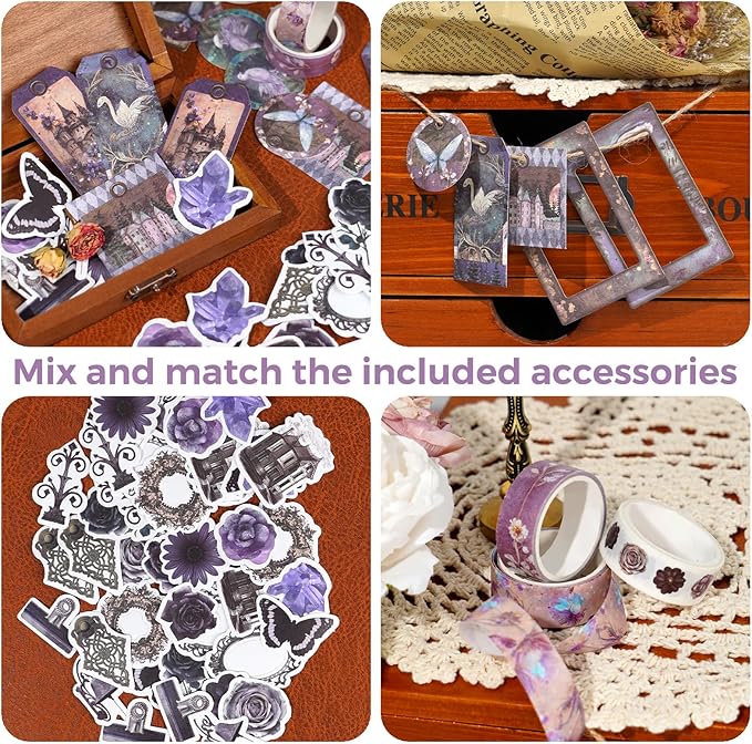 Funto Scrapbooking Kit (185 PCS), Medieval Chapter- Neruda Love, Perfect for Bullet Scrapbooking Materials, Planner DIY Craft Collage