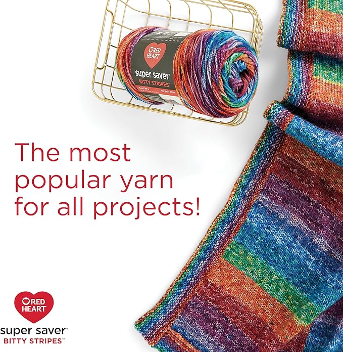 Red Heart Super Saver Bitty Stripes Rainbow Mist Yarn - 2 Pack of 10oz/283g - 100% Acrylic - #4 Worsted (Medium) - 515 Yards - Knitting/Crochet