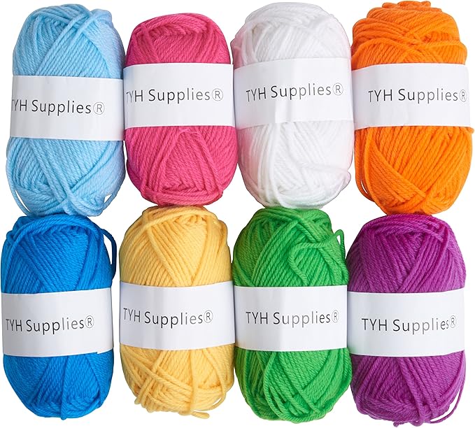TYH Supplies 8 Acrylic Yarn Skeins Rainbow | 560 Yards Soft DK Light Worsted Yarn for Knitting, Crocheting & Craft Projects – Crochet Kit for Beginners, Amigurumi, Granny Squares, Small Crafts