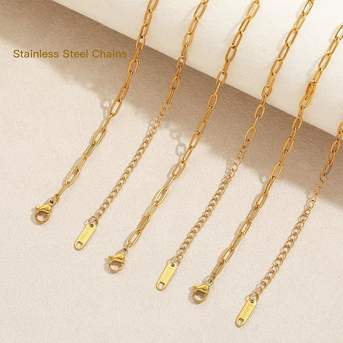 Swyabi 10 PCS Stainless Steel Bracelet Chains for Jewelry Making 6.5Inch Gold Plated Paperclip Chain Bulk with Extender