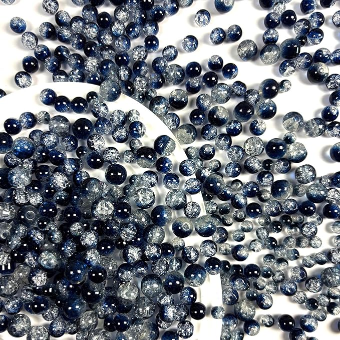 Glass Beads for Jewelry Making, 315Pcs Crackle Round 6/8/10mm Crystal Beads for Bracelet Craft Necklace Earring Making Wine Charms Wind Chimes, Murray and White Color