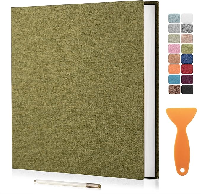 Large Photo Album Scrapbook, Holds 4x6, 8x10 Pictures, Self-Adhesive Pages for Baby, Wedding, Travel & Family Memories, Includes Metallic Pen & Scraper, DIY Memory Book for Gifts 11" X 10.8" 60 Pages