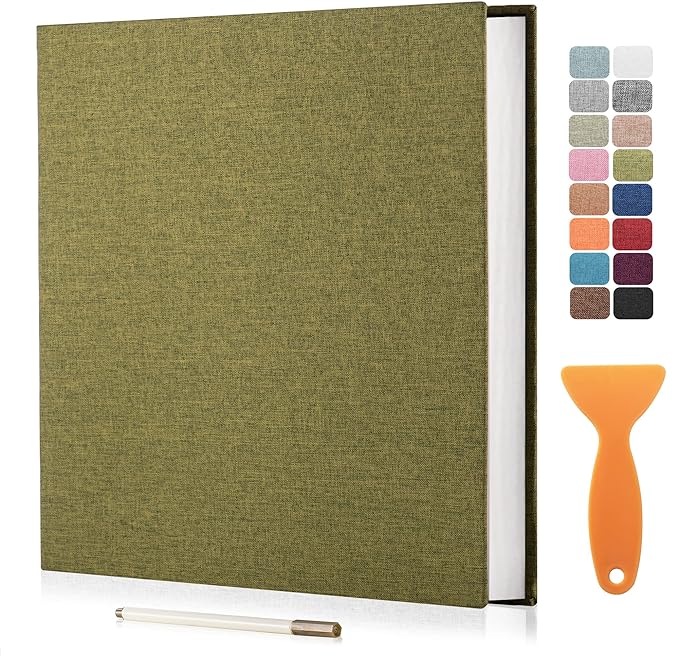 Large Photo Album Scrapbook – Holds 4x6, 8x10 Pictures – Self-Adhesive Pages for Baby, Wedding, Travel & Family Memories | Includes Metallic Pen & Scraper/Matcha Large DIY Memory Book for Gifts