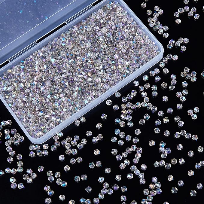 laopottbeads 1100pcs 4mm bicone crystal glass beads for jewelry making, sparkling mini beads for suncatchers, diy bracelets & craft projects (ab phantom purple)