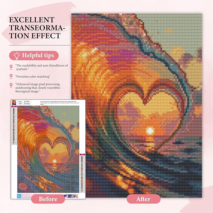 Yezavesu Love Diamond Art Kits for Adults, Waves 5D Diamond Painting Kit for Beginners, DIY Round Full Drill Painting with Gem Art Craft Kits for Home Wall Decor 12x16 Inch