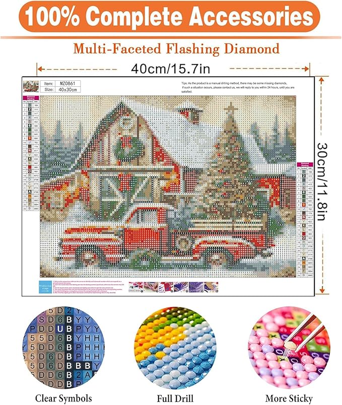 igoodom Diamond Art Kits for Adults, Christmas Diamond Painting Kit, Full Drill Round Christmas Red Truck Diamond Art Kits, DIY Gem Art and Crafts for Home Wall Decor Gift 16x12inch
