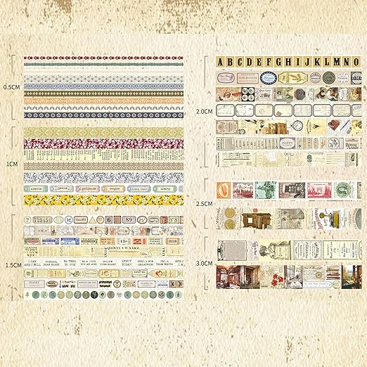 36 Rolls Vintage Washi Tape Pack Retro Arts Adhesive Tapes Wide Chronicle Decorative Masking Tape Sets for Craft, Kids, Scrapbook, DIY, Gift Wrapping (Sophia's Letters)