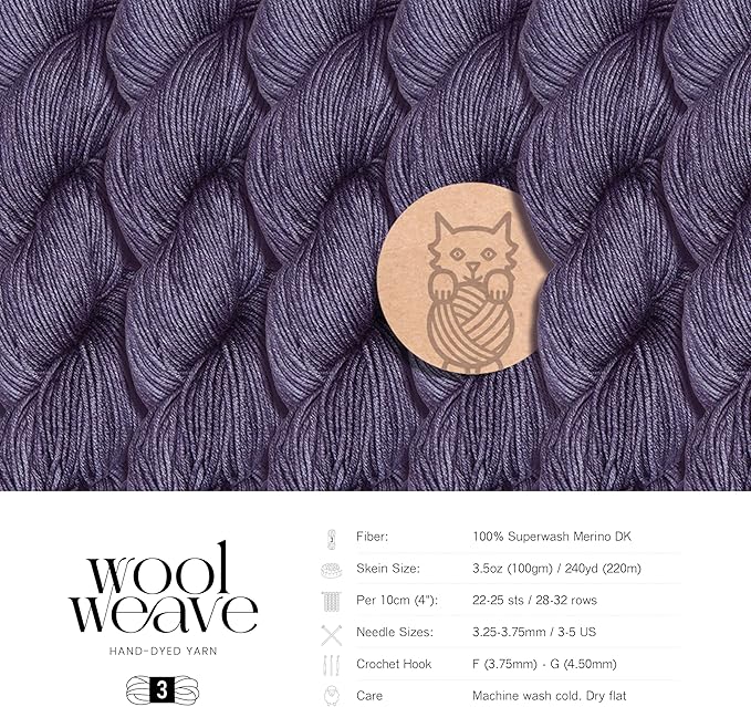 Superwash Merino Wool Yarn for Knitting & Crocheting - Premium Hand Dyed Yarns, 100gr, 240 Yards, Dk Weight- Luxurious, Soft & Durable Purple Denim Yarn