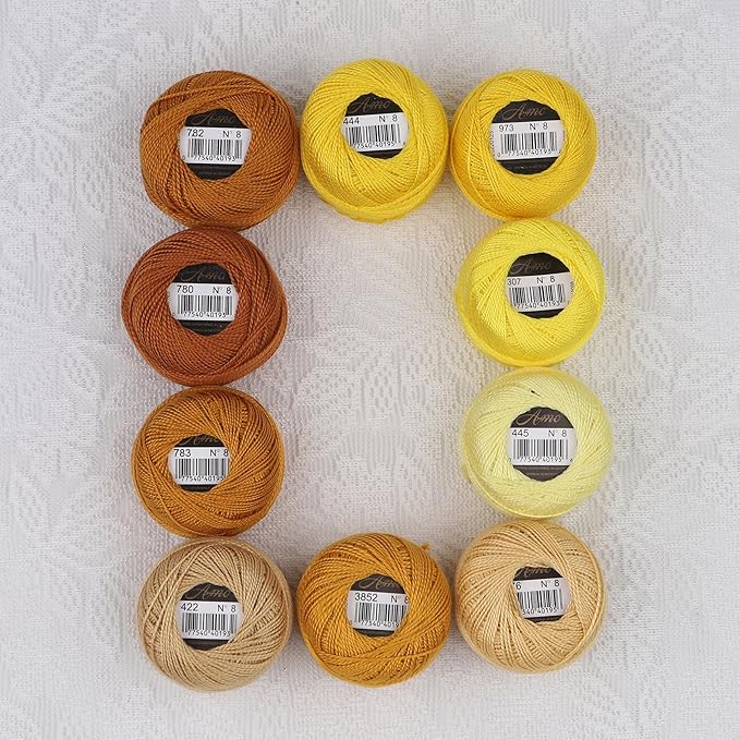 Size 8 Double Mercerized Egyptian Long Staple Cotton Pearl Thread Ball 5 Grams Rainbow Color Embroidery Thread 10 Colors per Box for Crochet Hardanger Cross Stitch Hand Embroidery (Set J)