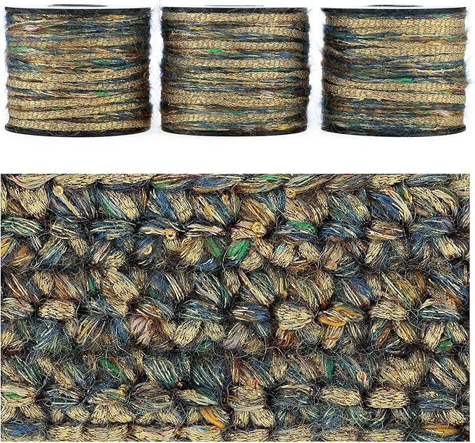 Sparkle Yarn, Glitter Yarn, Sequin Yarn for Crocheting Knitting Crafts,Set of 3 Rolls (Gilded Misty Sea)