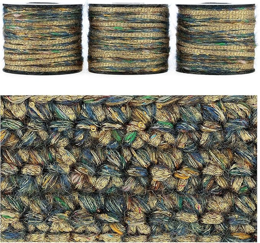 Sparkle Yarn, Glitter Yarn, Sequin Yarn for Crocheting Knitting Crafts,Set of 3 Rolls (Gilded Misty Sea)