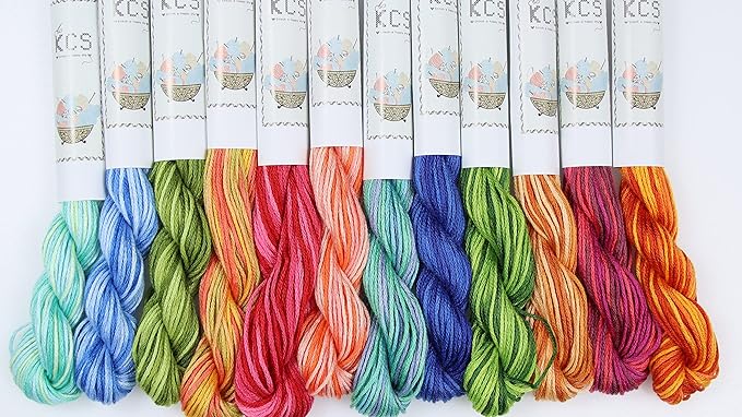 KCS Big skeins of 25 Meters Size 25 Color Variegated Cross Stitch Stranded Threads,12 skeins,11