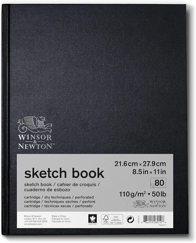 Winsor & Newton Classic Hard Bound Sketch Book, 8.5" x 11", 80 sheets, 110gsm, Natural White