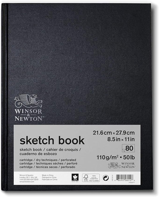 Winsor & Newton Classic Hard Bound Sketch Book, 8.5" x 11", 80 sheets, 110gsm, Natural White