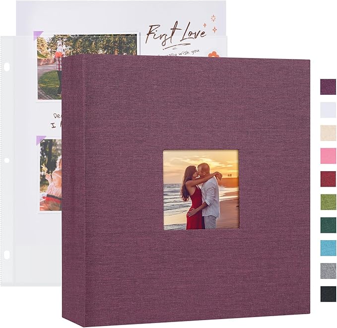 Mublalbum 8.5x11 Inch DIY Scrapbook Photo Album with 40 Plastic Sleeves 80 Pages Top-Loading Protectors, Linen Cover 3-Ring Binder for Baby Wedding Travel and DIY Projects (Purple)