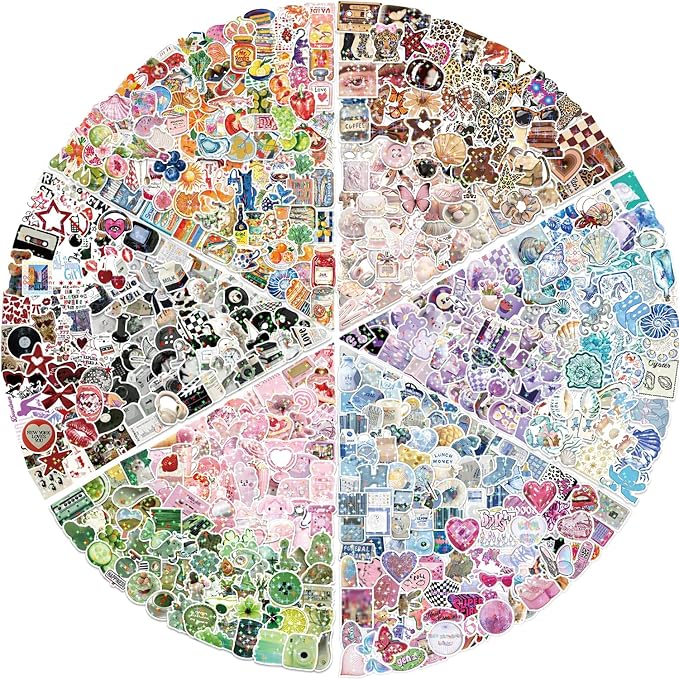 600pcs aesthetics stickers, holographic aesthetic stickers for water bottles, y2k aesthetic sticker for laptop daily planner phone decal girls teens