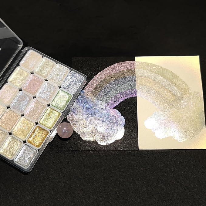 Mini Glitter Watercolor Paint Set, 20 Colors Shimmer Metallic Watercolour Painting Sets, Solid Pearl Water Color Paints for Adult, 1ml Trial Pack (Aurora)