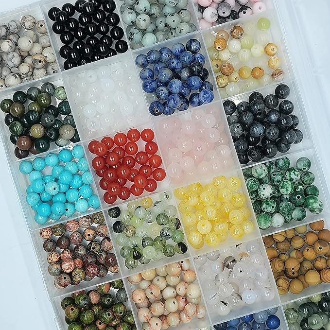 720pcs 6mm Natural Round Stone Beads Gemstone Beading Hole Size 1mm Crystal Energy Stone Healing for Bracelet Necklace Earrings Jewelry Making(24 Colors-2,6mm)