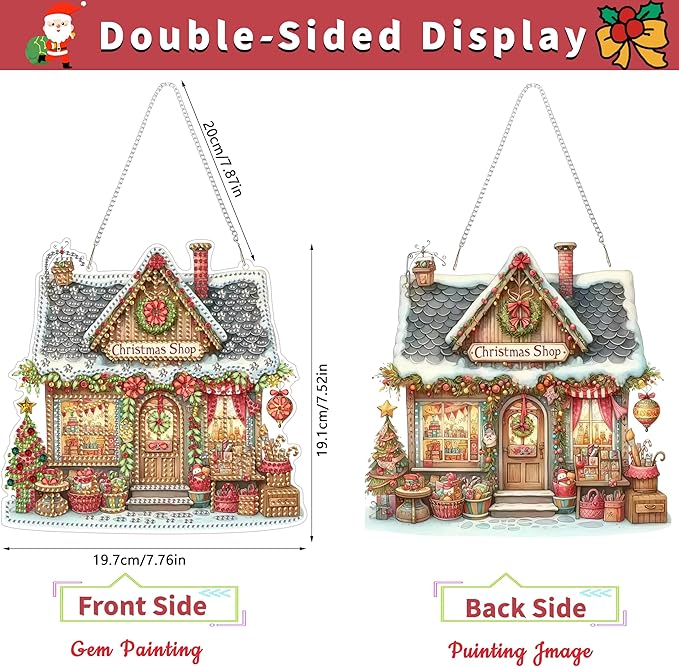 Christmas Shop Diamond Art Kits for Adults, DIY Pendant Diamond Painting Kits for Beginners, 5D Special Shape Full Drill Hanging Diamond Gem Art Painting Kits for Window Suncatchers for Home Decor