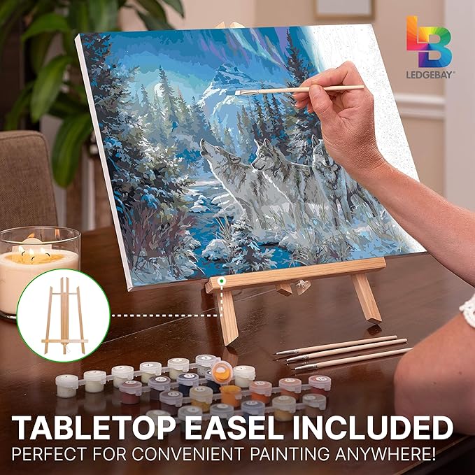 Ledgebay DIY Paint by Numbers Kit for Adults Framed Canvas Beginner to Advanced Paint by Numbers Kit Kits Include Acrylic Paint Set Brushes Tabletop Easel (Moonrise Song 12"x16" Framed)