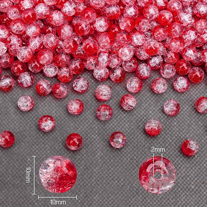 80PCs 10mm Red Crackle Glass Beads Bulk, Round Smooth Hole Glass Crystal Beads for Jewelry Making, DIY Bracelets, Necklaces, Bag Charms, Keychains and Craft Projects