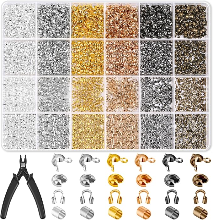Acejoz 2220 Pieces Crimp Beads for Jewelry Making, Knot Covers, Crimp Bead Covers, Crimp Tubes and Wire Guardians with Crimping Pliers for DIY Jewelry Bracelets Necklaces Making