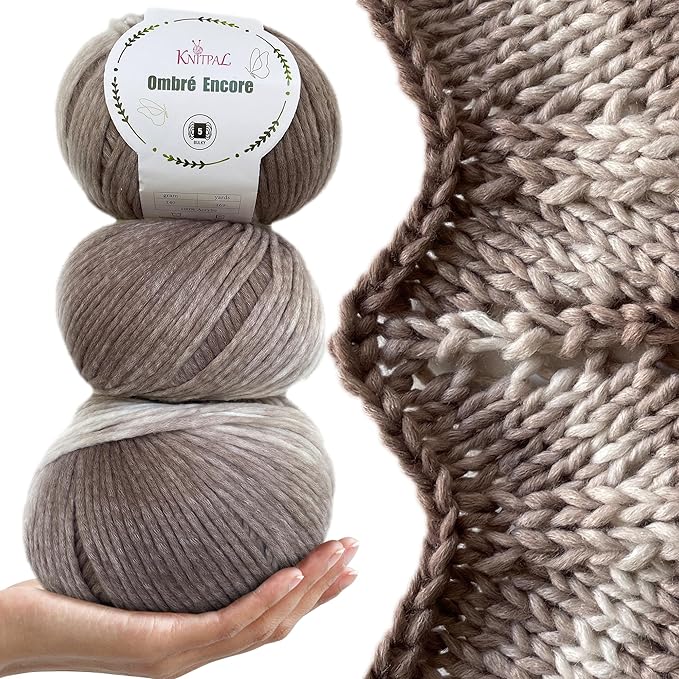 Ombré-Encore Chunky Ombre Yarn for Crocheting, 3 Balls, 507Yds/420G, Free Patterns - Multi Colored Bulky 5 Weight Yarn for Knitting - Coffee Cream