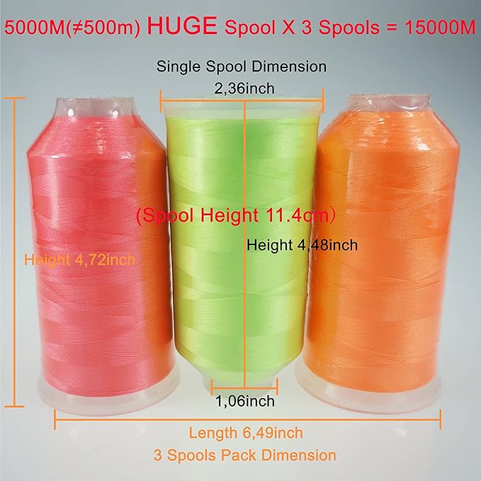 New brothreads - 40 Options- Various Assorted Color Packs of Polyester Embroidery Machine Thread Huge Spool 5000M for All Embroidery Machines -Neon Colors 2