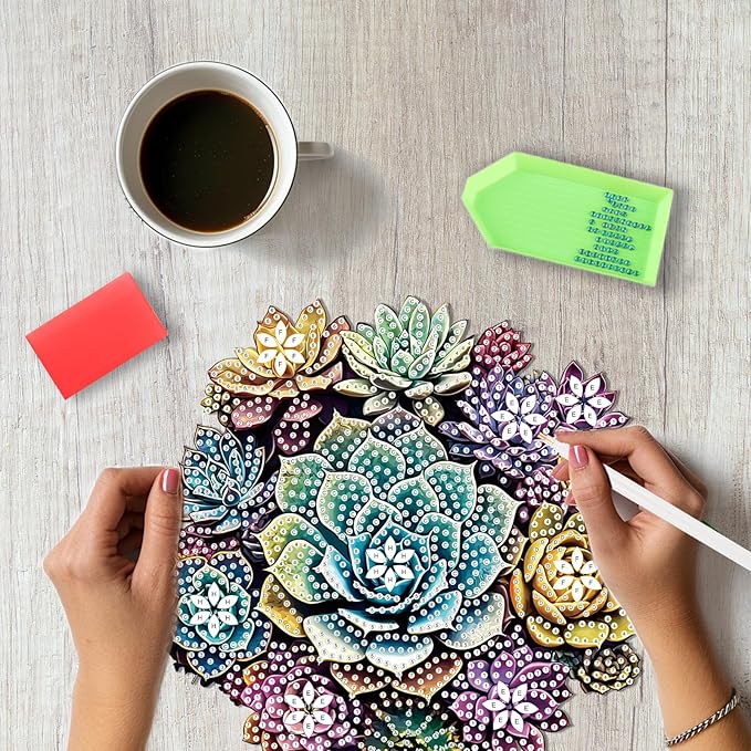 SENQAO Mandala Diamond Art Hanging Kit for Adult, Special Shaped Rhinestone,DIY Acrylic 5D Diamond Art Painting Window Pendants Home Garden Wall Hanging Kits Hanging Ornament（Mandala Succulent Plants）