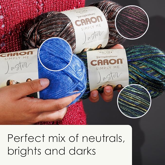 Caron Simply Me Luster Pearly Yarn - 2 Pack of 170g/6oz - 65% Nylon, 35% Acrylic - #4 Worsted (Medium) - 360 Yards - Knitting/Crochet