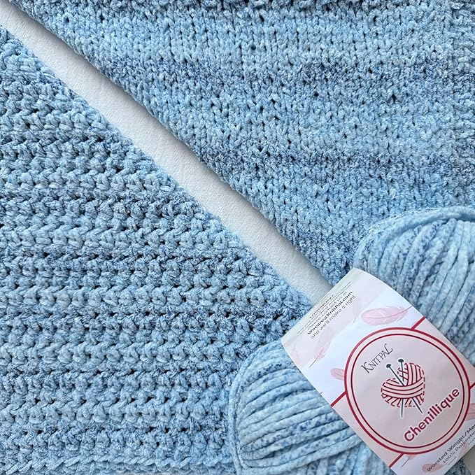 Chenillique Velvet Chenille Yarn for Crocheting, 4-Pack (856Yds / 400G), Free Patterns, Beginners Friendly - Soft Baby Yarn for Knitting Baby Blanket - #4 Medium Worsted Weight - Sky Bubbles