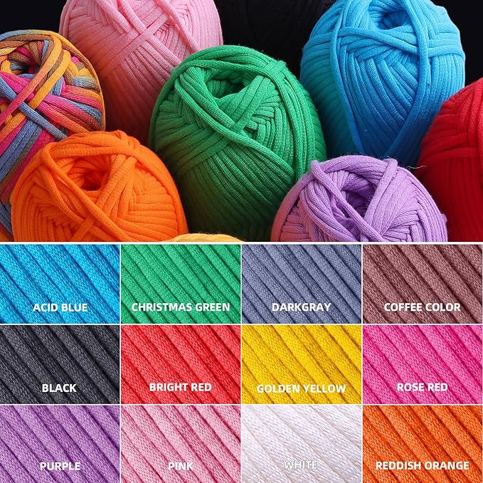 3 Pack (3 x 50g) Crochet Yarn with Crochet Hook - Worsted Medium Yarn for Crocheting - Easy-to-See Stitches Cotton-Nylon Blend Beginner Knitting Yarns for Adults and Kids