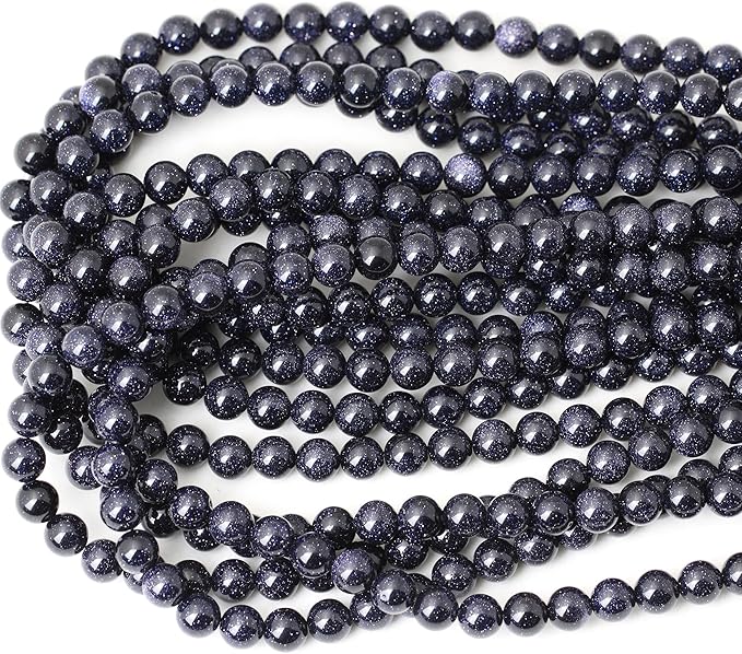 cheavian 45pcs 8mm natural blue sandstone gemstone round loose beads stone beads for jewelry making diy findings 1 strand 15"