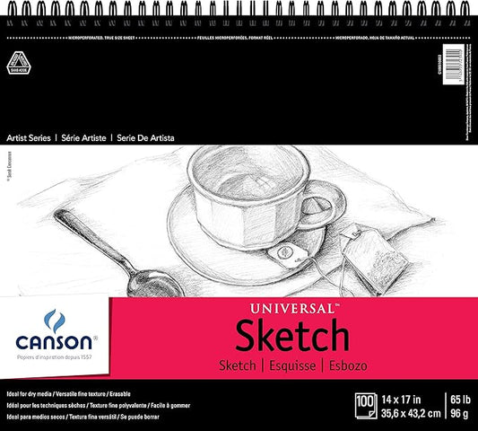 Canson Artist Series Universal Paper Sketch Pad, for Pencil and Charcoal, Micro-Perforated, Side Wire Bound, 65 Pound, 14 x 17 Inch, 100 Sheets