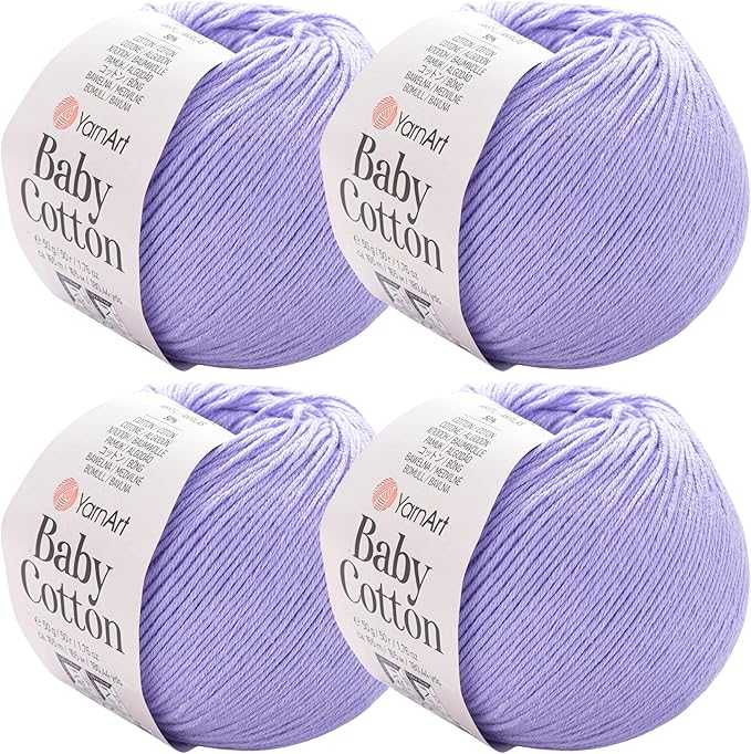 YarnArt Baby Cotton Yarn 4-Pack – Soft Knitting Yarn for Baby & Summer, 50% Cotton 50% Acrylic, 1.76 Oz Each, 180.44 Yds/Skein – Ideal for Amigurumi & Crochet Projects (417)