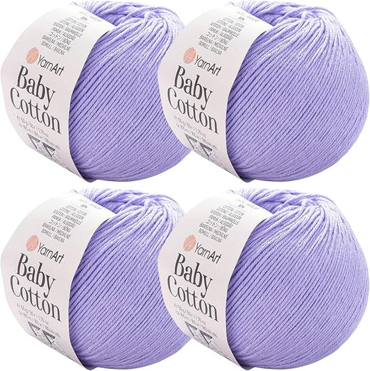 YarnArt Baby Cotton Yarn 4-Pack – Soft Knitting Yarn for Baby & Summer, 50% Cotton 50% Acrylic, 1.76 Oz Each, 180.44 Yds/Skein – Ideal for Amigurumi & Crochet Projects (417)