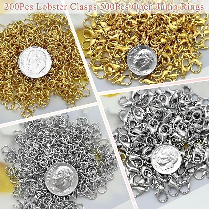 700Pcs Lobster Claw Clasps and Open Jump Rings Set, 12MM Necklace Clasp and Closures for DIY Jewelry Making Supplies
