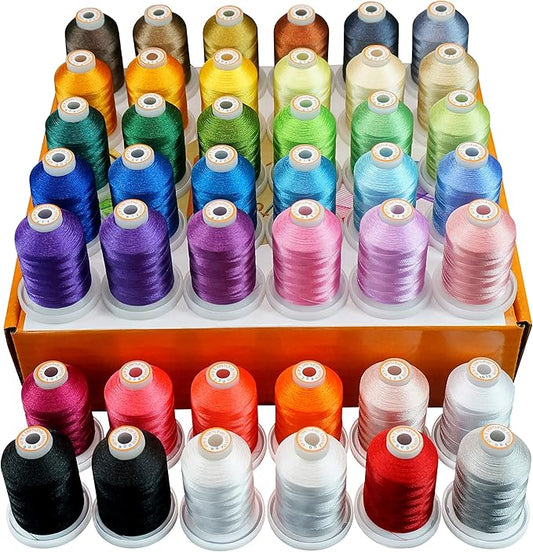 New brothread 42 Spools 1000M (1100Y) Polyester Embroidery Machine Thread Kit for Professional Embroiderer and Beginner Each Spool with Locking Base Resists Thread Tangling