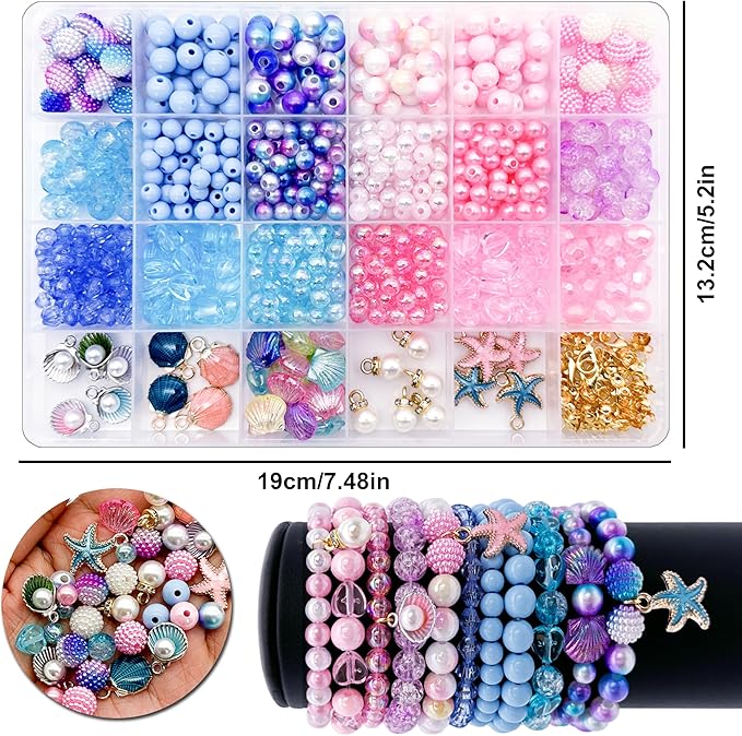 jinnbey ocean series jewelry making looes bead kits, enamel shell starfish pendant bracelet necklace diy crafts material package for bead jewelry enthusiasts,teen gift that stimulate creativity