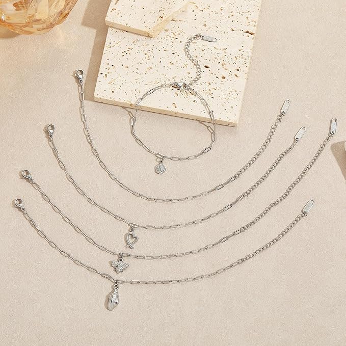 Swyabi 10 PCS Charm Bracelet Chain 6.5 Inch Stainless Steel Paperclip Chain Bracelets Set for Men Women DIY Bracelets Crafts