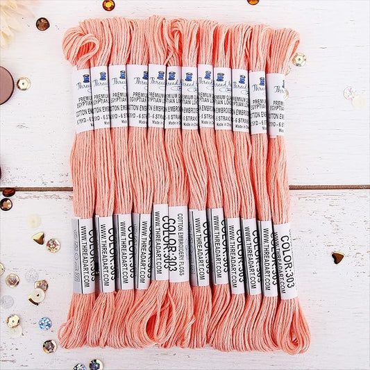 12 Skeins ThreadArt Premium Egyptian Long Fiber Cotton Embroidery Floss | Light Apricot | 6 Strand Divisible Thread 8.75yds Each for Hand Embroidery, Friendship Bracelets, Cross Stitch and Crafts