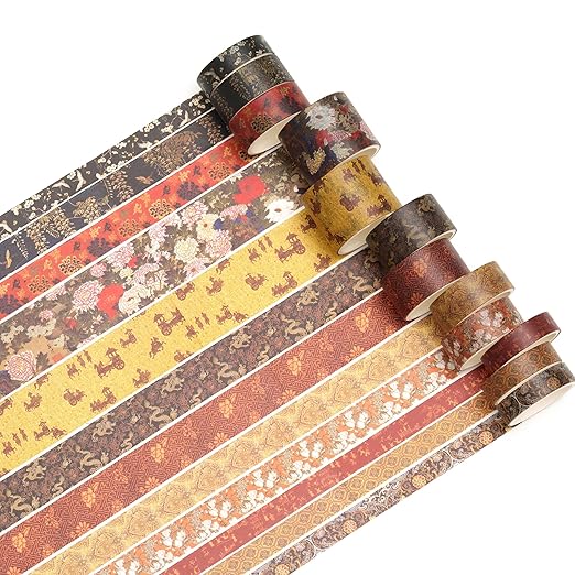 12 Rolls Chinoiserie Washi Tape Set Chinese Arts Adhesive Tapes Geometric Garden Decorative Masking Tape Sets for Craft, Kids, Scrapbook, DIY, Gift Wrapping (Echoes of Loulan)
