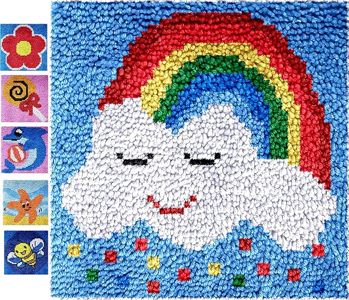 Puzamen Latch Hook Kits for Adults Beginners, 12x12inch Small Latch Hook Rug Kit with Precur Yarns Crochet Tools and Coded Canvas
