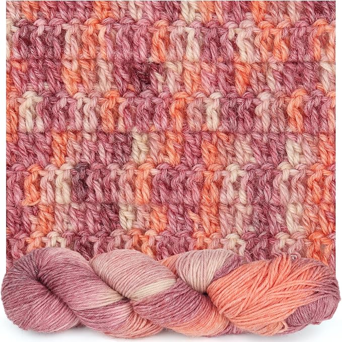 Katech Wool Yarn for Crocheting- 10.58 oz/ 300g Gradient Yarn Wool 52%, Cashmere 10%, Polyester 38%, 885 yds/ 810m Hand Dyed Cashmere Yarns for Knitting Socks Sweater Shawl-Orange Pink