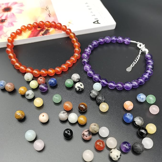 720pcs Crystal Beads for Jewelry Making Bulk,Natural Stone Beads Charm Gemstone DIY for Friendship Bracelet Making Kit Supplies(6mm,24 Color C)