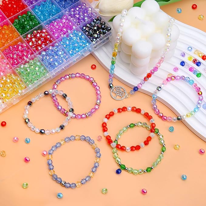 BONNY BOXX 1800PCs 6mm Acrylic Faceted Round Beads, AB & Regular Colors Crystal Bead for Jewelry Making DIY Friendship Bracelets Necklaces Earrings, Rainbow Color Spacer Beads for Crafting Projects