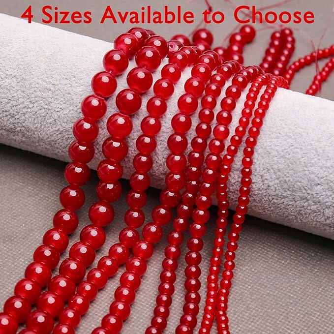 400PCs 4mm Red Jade Glass Beads Bulk, Round Smooth Hole Glass Crystal Beads for Jewelry Making, DIY Bracelets, Necklaces, Bag Charms, Keychains and Craft Projects