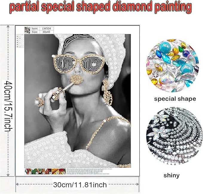 KUFWKEY Woman Diamond Art Kit for Beginners,Partial Diamond Painting Kits for Adults,5D Special Shape Diamond Art Painting,DIY Diamond dots,Mosaic Crafts for Adults,Bathroom Decor,11.81x15.7 inch