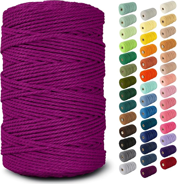 Nook Theory Macrame Cord - 3mm 220 Yards Cotton Rope, 4mm 5mm Yarn, String for Crafts, Perfect for Macrame Wall Hanging and Boho Decorations (Plum)